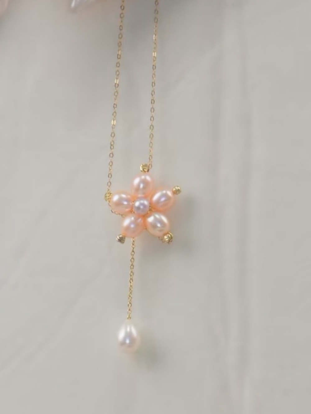 925 silver freshwater Pink Pearl Flower Necklace - Women Jewelry